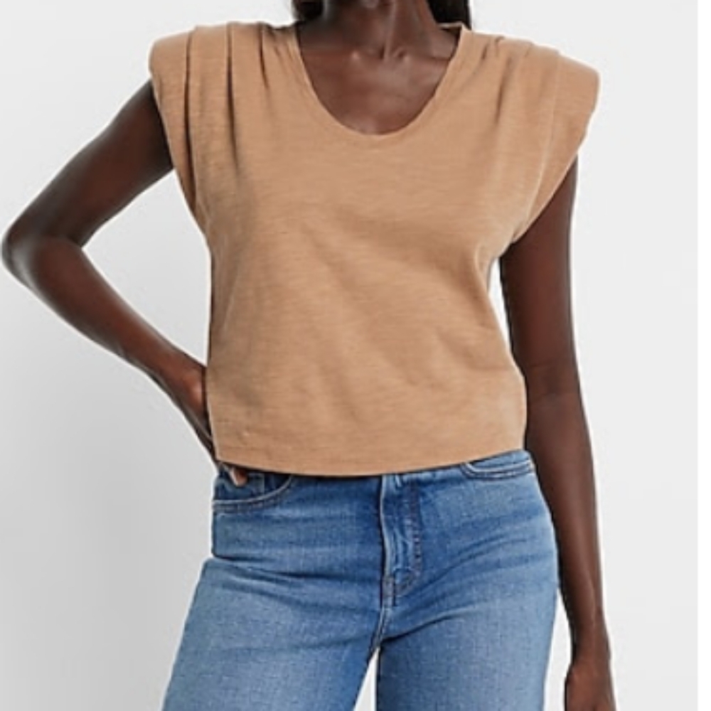 Express Scoop Neck Padded Shoulder Sleeveless Tee Size Medium